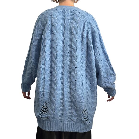 Stella McCartney Distressed Cable-knit Alpaca-blend Cardigan Blue size S - Picture 5 of 13